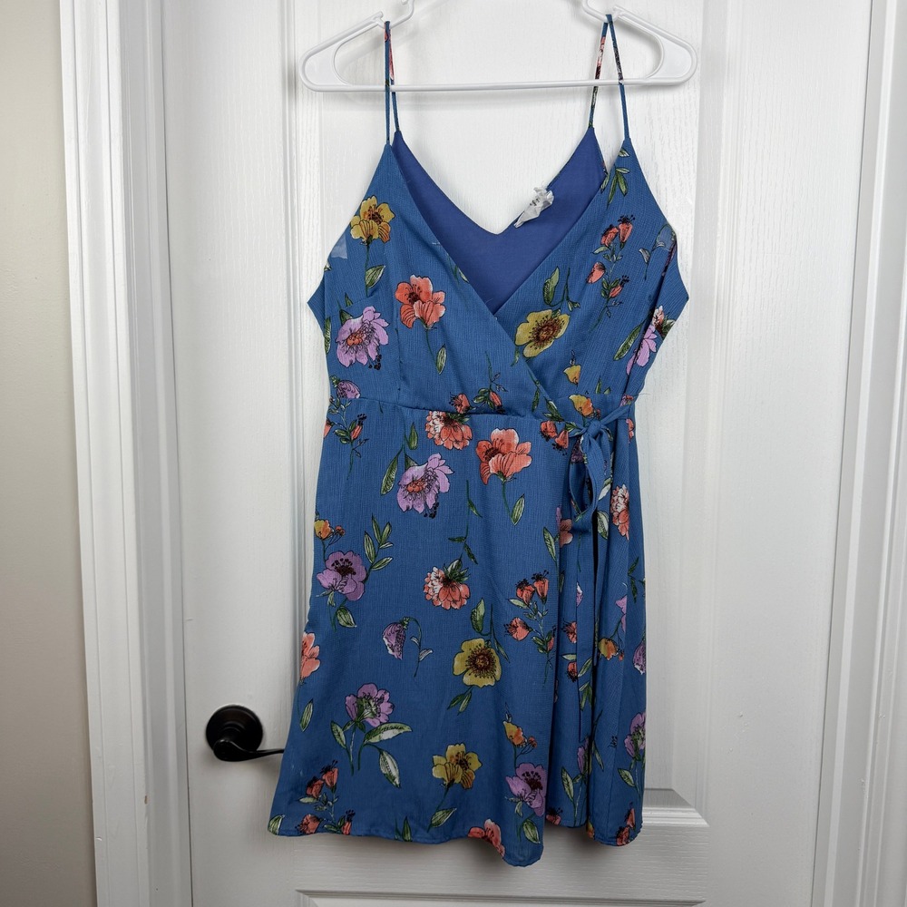 Sadie & Sage Women's M Medium Blue Floral Faux Wrap Mini Dress ADL62305